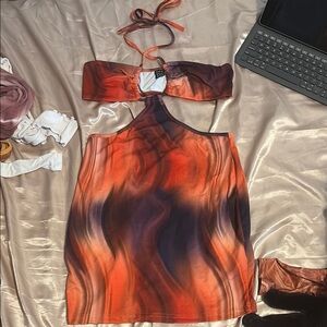 SHEIN Orange Halter Bodycon Dress